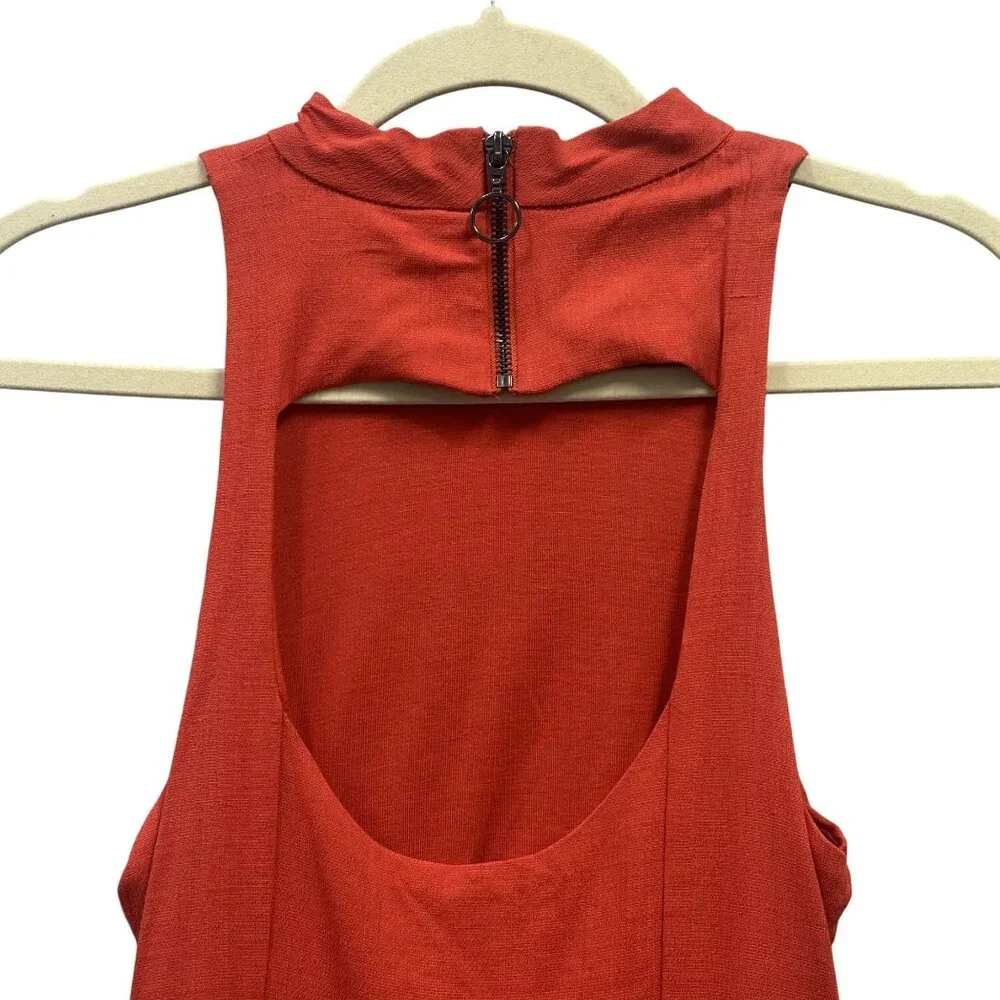 Free People Size Small Red Orange Kitty Kat Back Cut Out High Neck A-line Dress - Picture 9 of 13